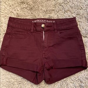 American Eagle Burgundy High-Rise Shortie Shorts